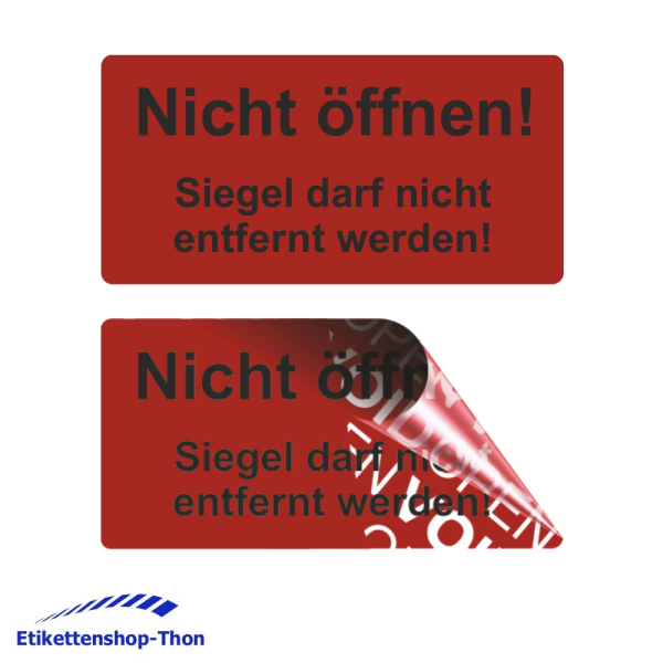 VOID OPEN rückstandsfreie Sicherheitsetiketten "Nicht öffnen!" auf Rolle - 40 x 20 mm - 1000 Stück - rot